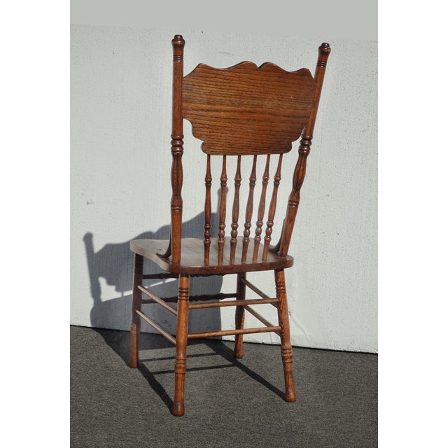Wood Set of Six Vintage Oak Pressback Dining Room Chairs ~ French Country 2of 2 For Sale - Image 7 of 12