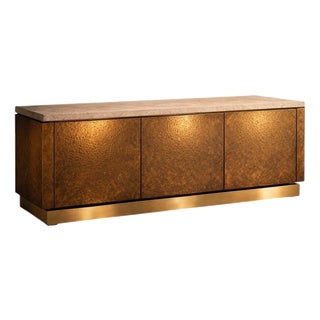 Hand-Hammered Brass Sideboard with Travertine Top from Justfurnituress SRL For Sale
