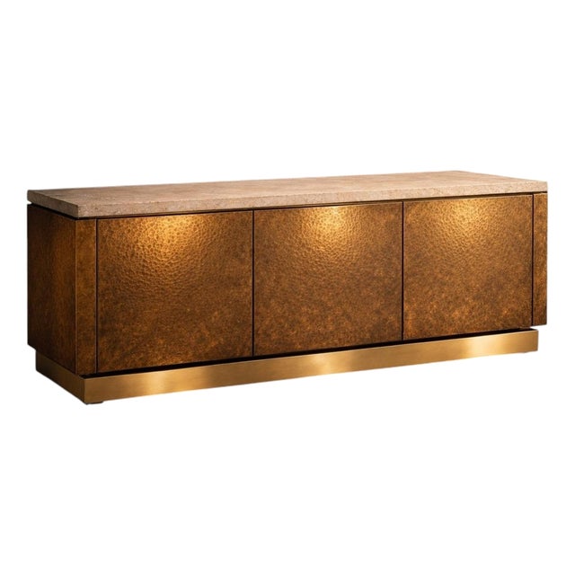 Hand-Hammered Brass Sideboard with Travertine Top from Justfurnituress SRL For Sale
