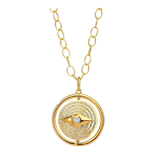Syna Yellow Gold Reversible Evil Eye Enamel Pendant with Diamonds For Sale