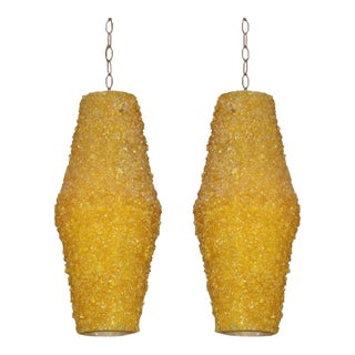 Mid Century Yellow Resin Crystal Pendants - a Pair For Sale
