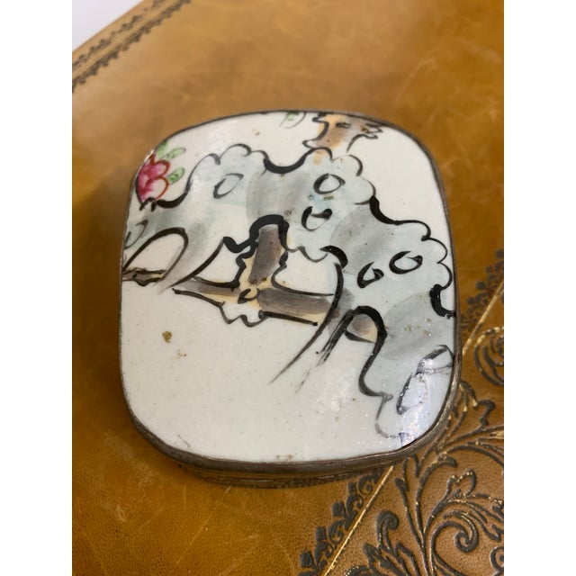 Small Vintage Chinese Porcelain Shard & Repousse Nickel Silver Trinket Box