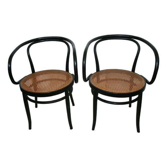 Set of Vintage Straw Beech Chairs by Michael Thonet, 1950 For Sale
