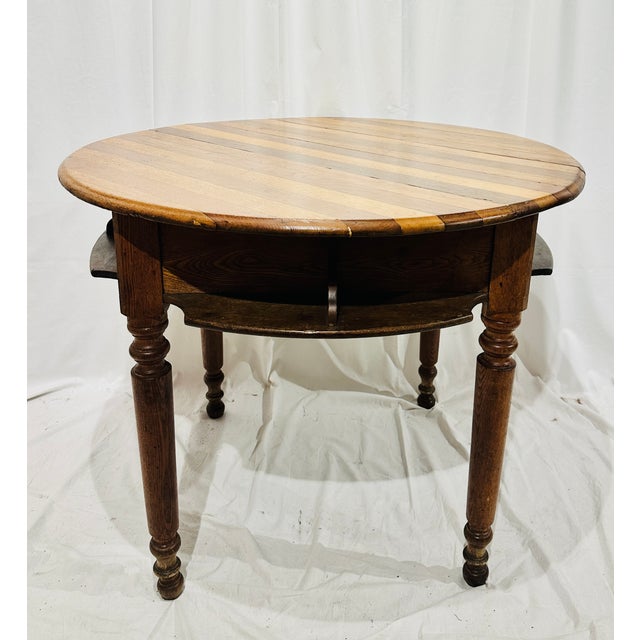 Handcrafted striped wood top (various wood; oak, maple, pine) game table with turned legs and lower shelf for gaming,...