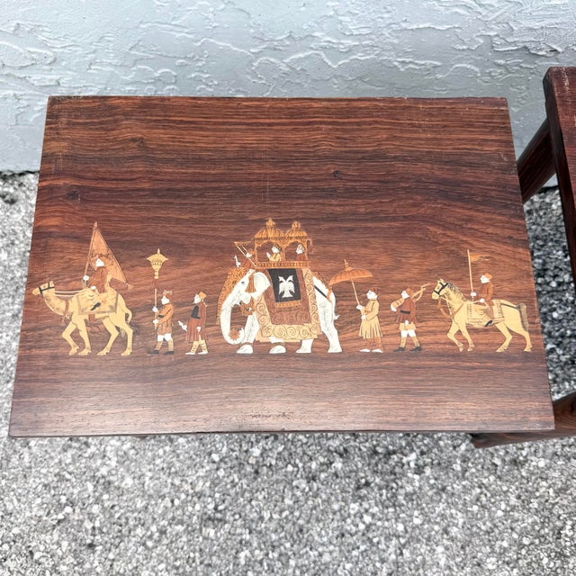 Mid 20th Century Vintage Mid Century Anglo Indian Bone and Wood Inlaid Rosewood Nesting Tables - Set of 3 For Sale - Image 5 of 12