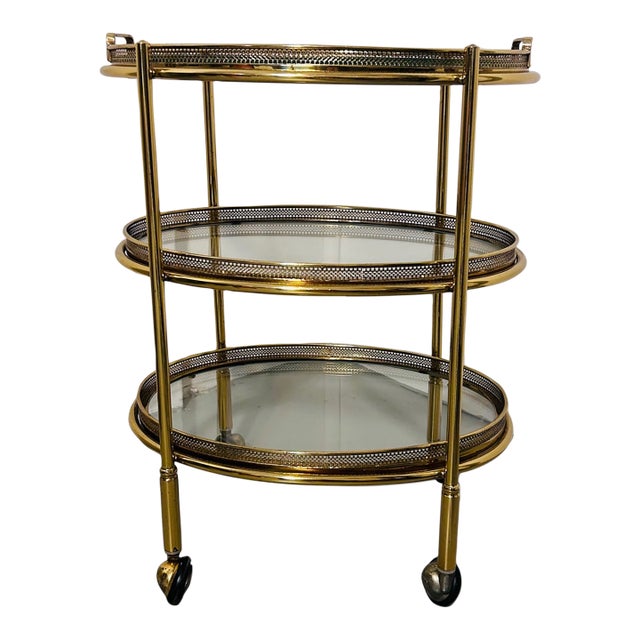 Petite Bar Cart in Brass and Glass From Maison Jansen, France, 1960s Unmarked For Sale
