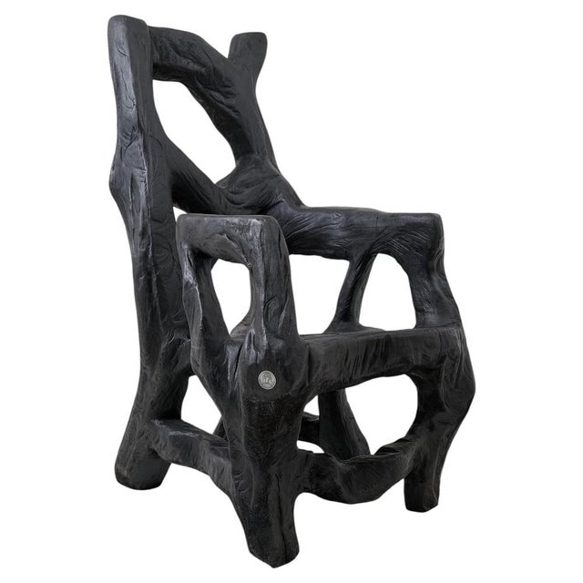 Brutalist Sculptural Armchair in Burnt Oak Wood by Logniture For Sale - Image 17 of 17
