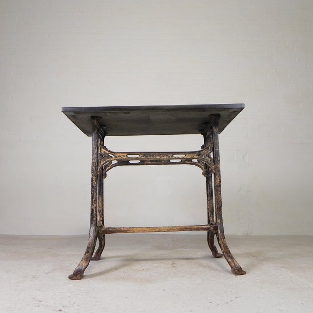 Industrial Cast Iron Garden Table with Stone Top, 1930s For Sale - Image 12 of 18