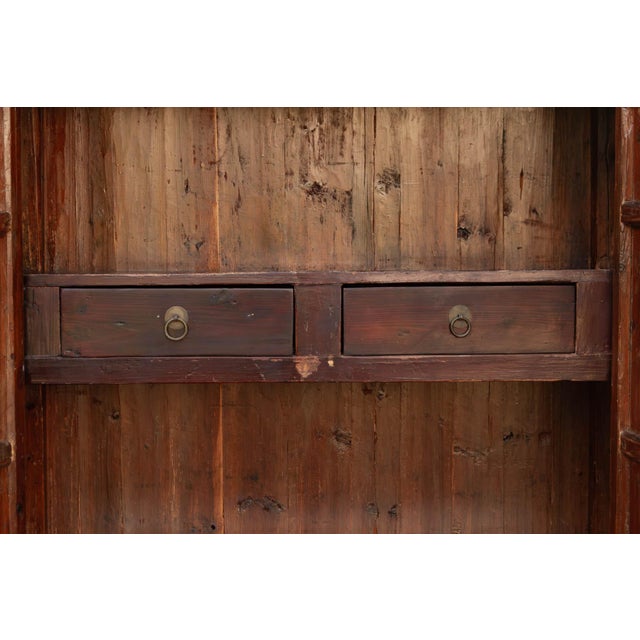 Antique Painted Medallions Red Lacquer Tall Cabinet For Sale - Image 9 of 10