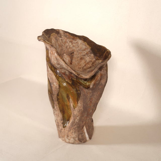 Large Organic Hand Formed Brutalist Studio Pottery Ceramic Sculpture Vase With Natural Drip Glaze For Sale - Image 4 of 16