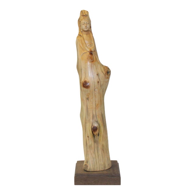 Chinese Cypress Wood Carved Bodhisattva Kwan Yin Tara Statue For Sale
