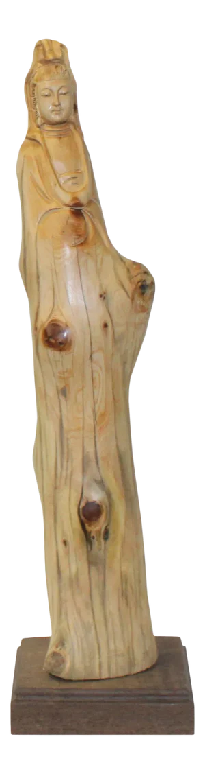 Chinese Cypress Wood Carved Bodhisattva Kwan Yin Tara Statue