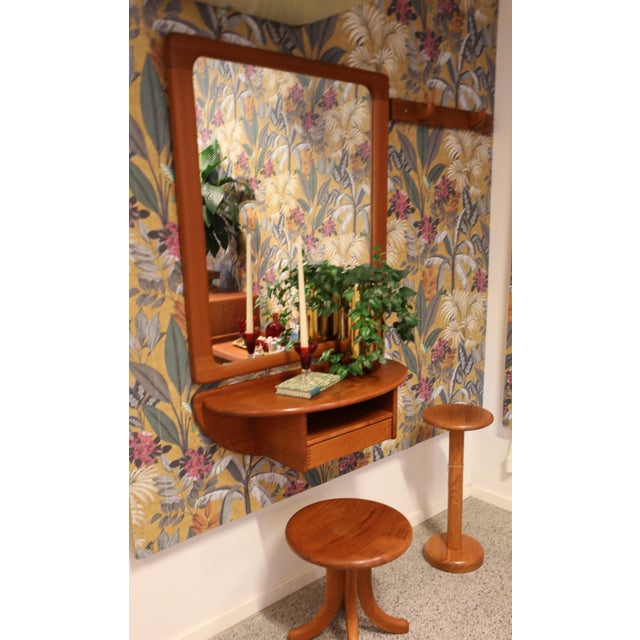 Mid-Century Modern Danish Teak A Welcome Hallway Set with Mirror, Wall Console and Hook Rail from Vildbjerg Møbelfabrik, 1960s, Set of 3 For Sale - Image 3 of 18