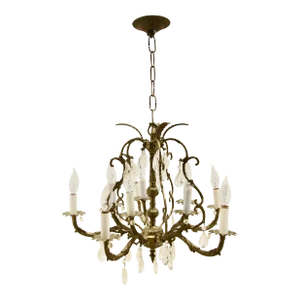 1950s Traditional Brass and Crystal 5 Arm Chandelier