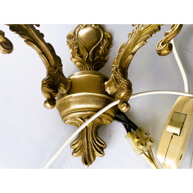 Vintage Rococo Two-Arm Wall Lamp in Brass from Polam-Meos For Sale - Image 6 of 10