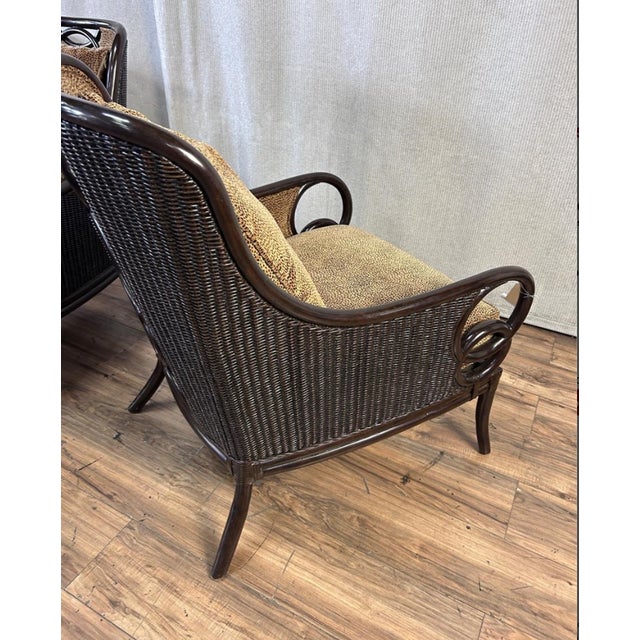 Pair Vintage Lexington Tommy Bahama Coastal Bamboo Rattan Brown Lounge Chairs For Sale In Los Angeles - Image 6 of 6