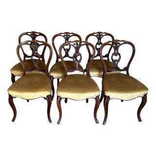 Antique Victorian Carved Walnut Dining Chairs, 1850, Set of 6 For Sale