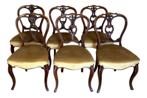 Antique Victorian Carved Walnut Dining Chairs, 1850, Set of 6