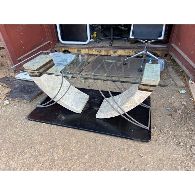 Vintage Postmodern Tessellated Stone & Glass Sculptural End Side Tables À Pair For Sale - Image 12 of 18