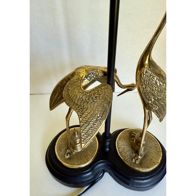 Brass Mid-Century Chinoiserie Asian Brass Cranes Table Lamp For Sale - Image 8 of 12