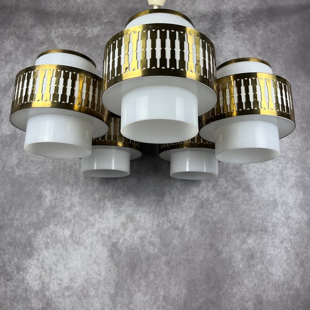 Metal Six-Arm Chandelier by Bent Karlby for Lyfa, Denmark, 1970s For Sale - Image 7 of 18