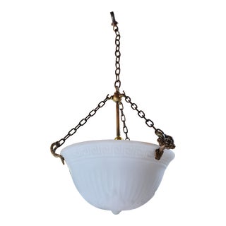 Antique Faux Alabaster Opaline Glass Dome Pendant For Sale