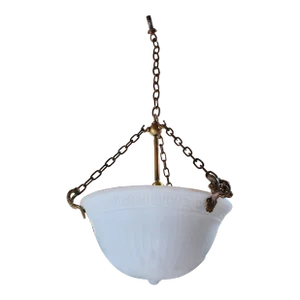 Antique Faux Alabaster Opaline Glass Dome Pendant