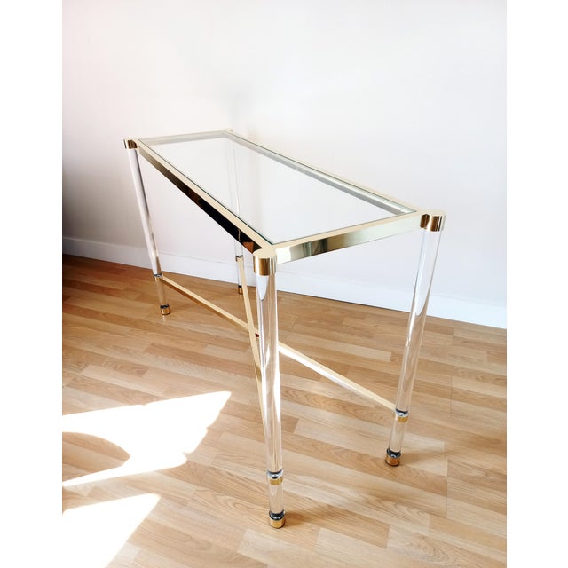 Console in Acrylic Glass and Gold Metal, 1980s For Sale - Image 6 of 9