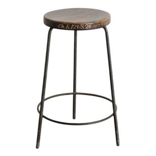 French Mid-Century Wooden & Iron High Tripod Bar Stool by Pierre Jeanneret, 1950s For Sale