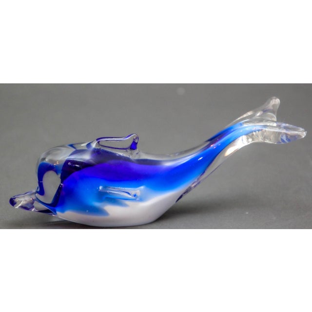 Crystal Blue Dolphin Murano Art Glass Paperweight For Sale - Image 12 of 12