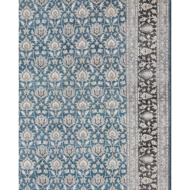 Keivan Woven Arts Large Tabriz Design Rug in Blue, Gray and Charcoal For Sale - Image 9 of 12