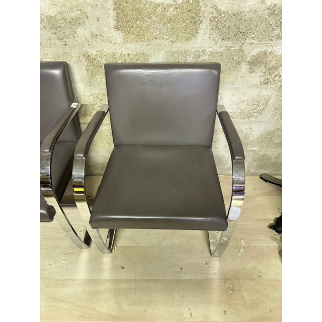 Brown BRNO Armchairs by Ludwig Mies Van Der Rohe for Knoll Inc., 1990s, Set of 2 For Sale - Image 8 of 12