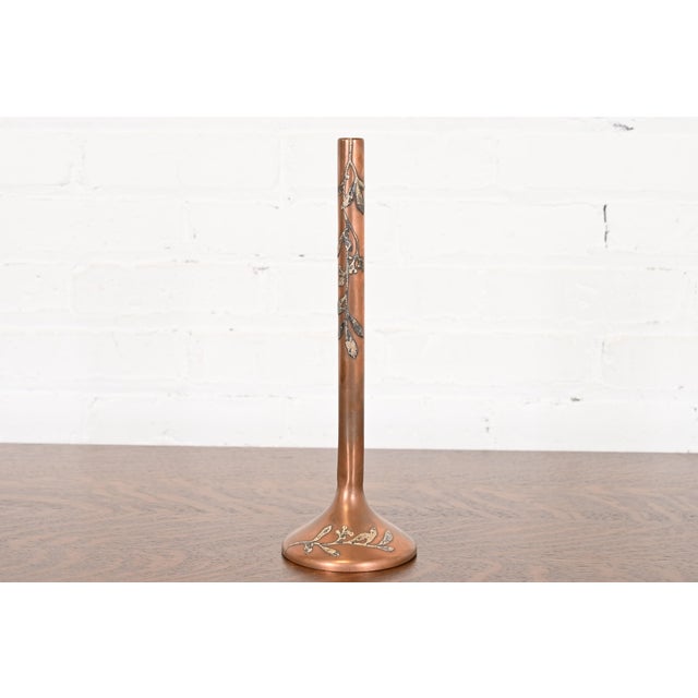 Heintz Arts & Crafts Sterling Silver on Bronze Tall Bud Vase For Sale - Image 9 of 9