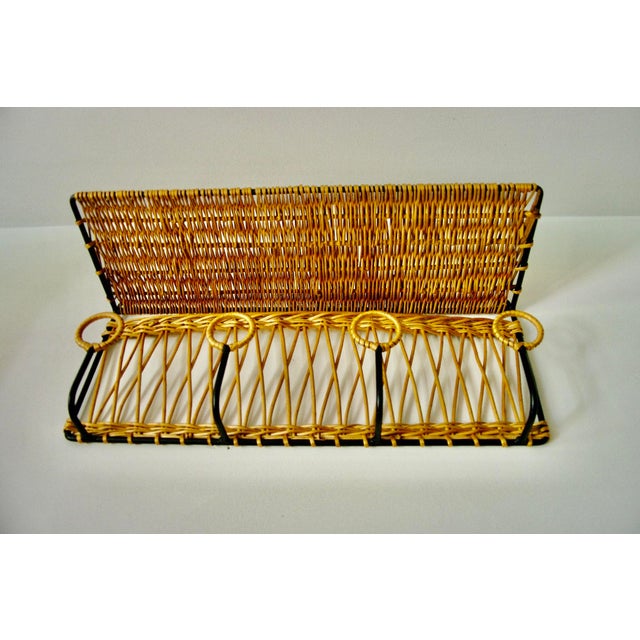 Wicker and Wrought Iron Coat Rack attributed to Jacques Adnet, 1960 For Sale - Image 3 of 10