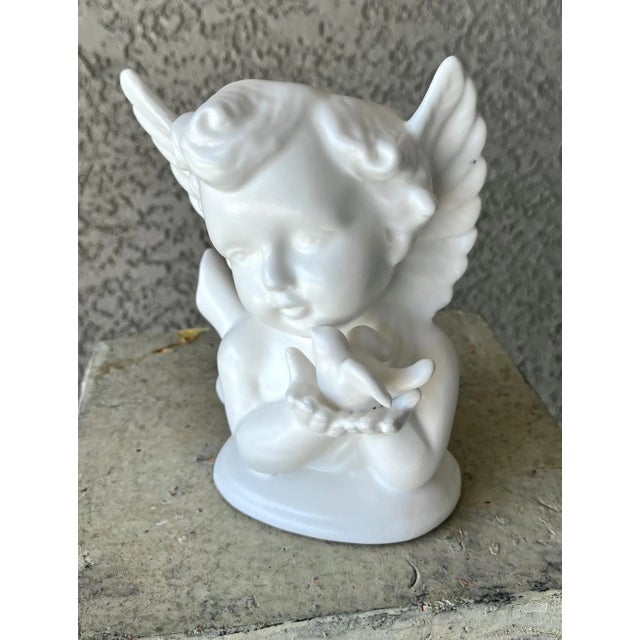 Mid 20th Century Circa 1960 Petite Bisque Porcelain Angel & Dove Vase, Japan For Sale - Image 5 of 12