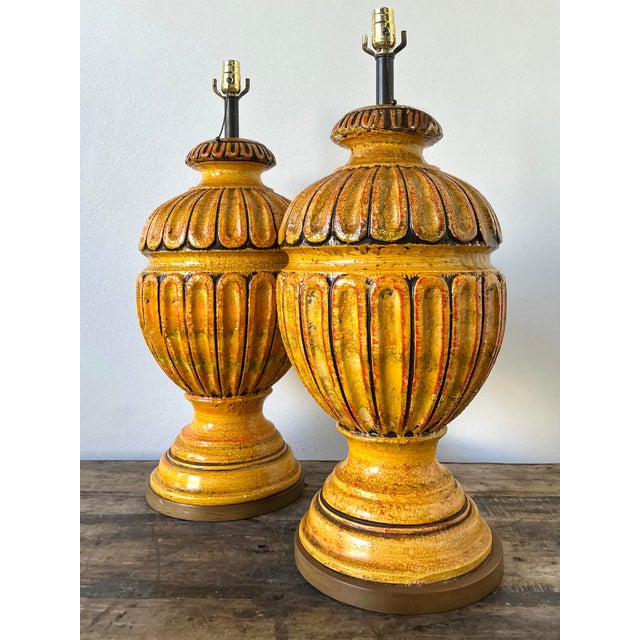 Mid 20th Century Vintage MCM Monumental Glazed Ceramic Lamps - A Pair For Sale - Image 5 of 12
