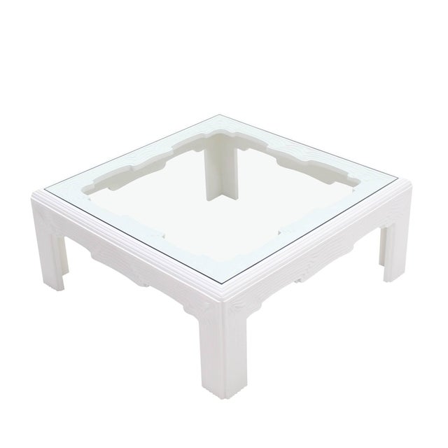 Dickinson Square Modern "Wave" Pattern Carving White Lacquer Coffee Table For Sale - Image 4 of 10