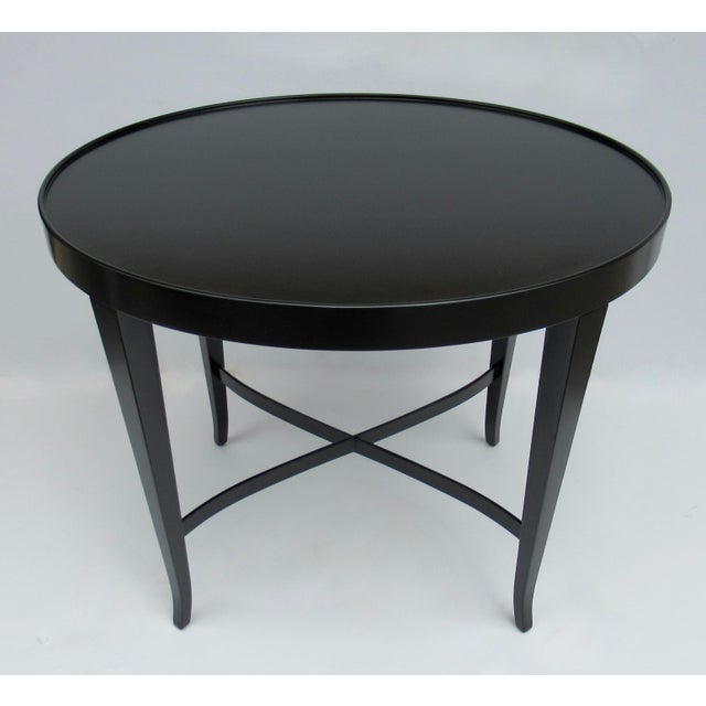 Wood Barbara Barry Collection for Baker Furniture Black Satin Lacquer Oval Shaped Side/End Table For Sale - Image 7 of 18