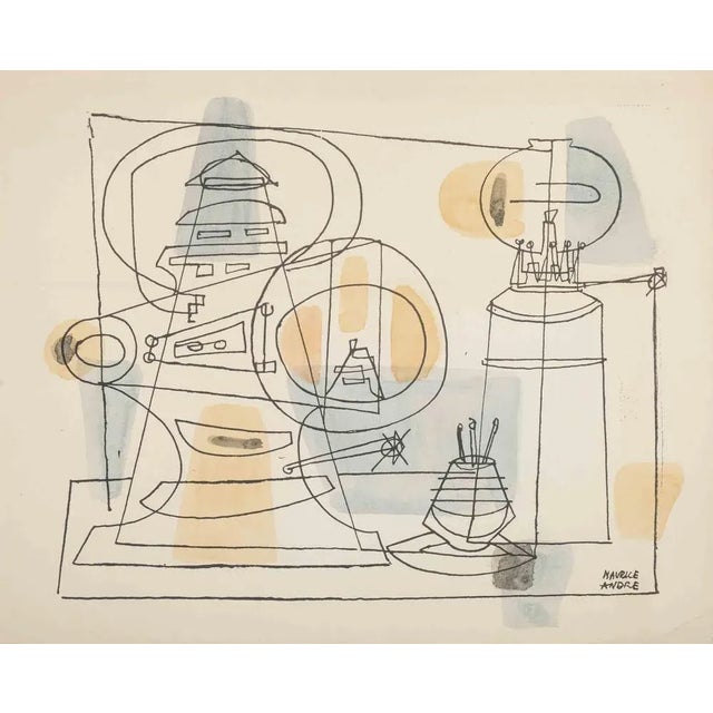 Abstract Composition is an original Ink and Watercolor drawing on paper applied realized by Maurice André in the Mid-20th...
