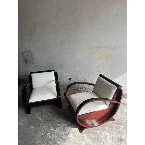 Art Deco Club Chairs in Curved Wood, Set of 2 For Sale - Image 10 of 10