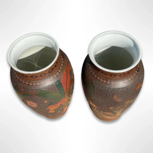 Antique 19th-Century Japanese Cloisonné Porcelain”Tree Bark” Baluster Vases- a Pair For Sale In San Diego - Image 6 of 8