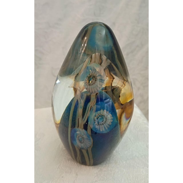 Vintage Robert Eickholt Signed Art Glass Floral Egg Paperweight For Sale - Image 11 of 11