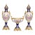 French Style Three-Piece Porcelain Garniture Set With Two Covered Vases and Central Jardinière, Gold Leaf and Bronze Details For Sale