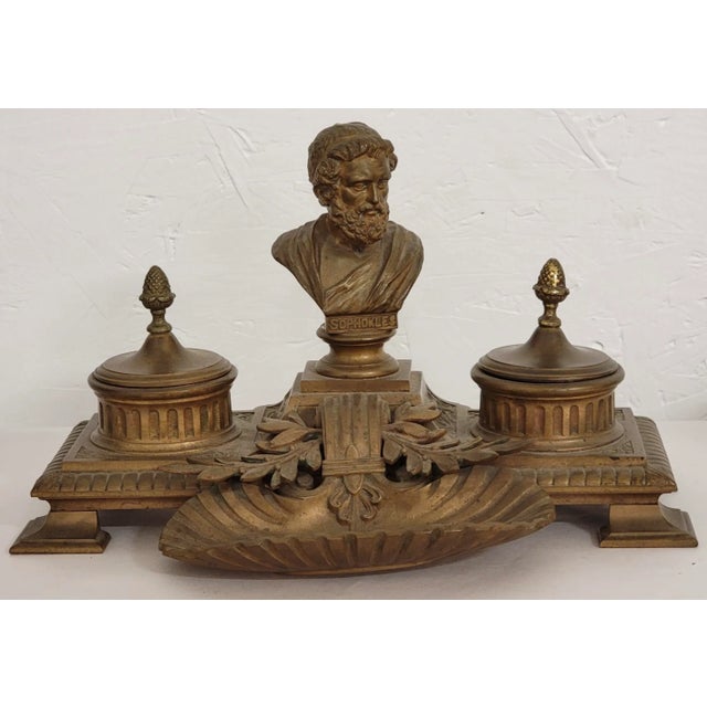 Bronze 19th Century French Neo-Classical Style Gilt Bronze Desk Inkwell For Sale - Image 8 of 10