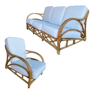"1940s Transition" Rattan Sofa and Lounge Chair Seating Set - 2 Pieces