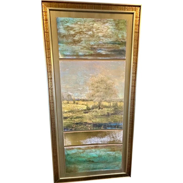 Monumental 69" John-Richard "Still Water" Vertical Textured Triptych Landscape For Sale - Image 10 of 11