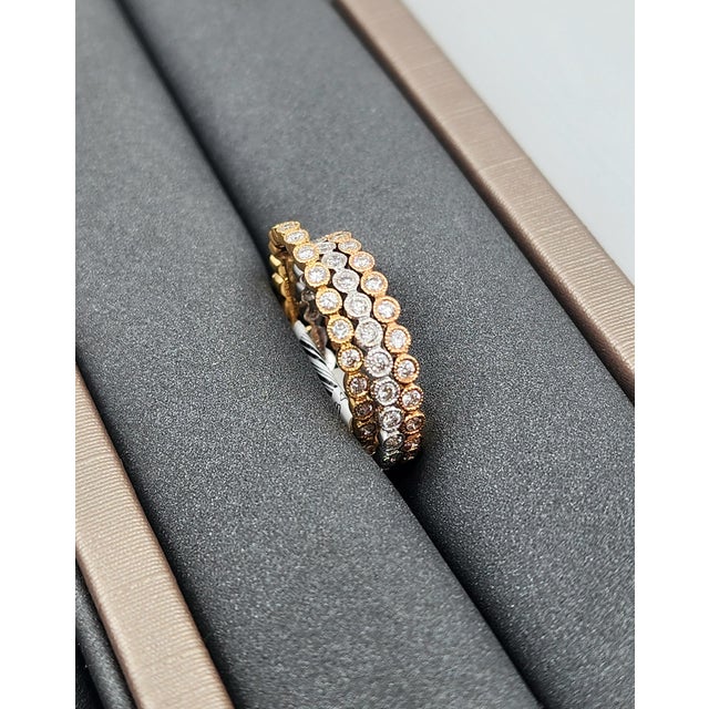 Early 21st Century 1.32 Ct Diamond Eternity Band Set Yellow Gold, White Gold, & Rose Gold Size 5.5 - 3 Pieces For Sale - Image 5 of 9