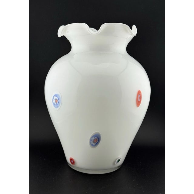 Murano Vintage Murano STyle Millefiori Lavorazione White Glass Vase For Sale - Image 4 of 5