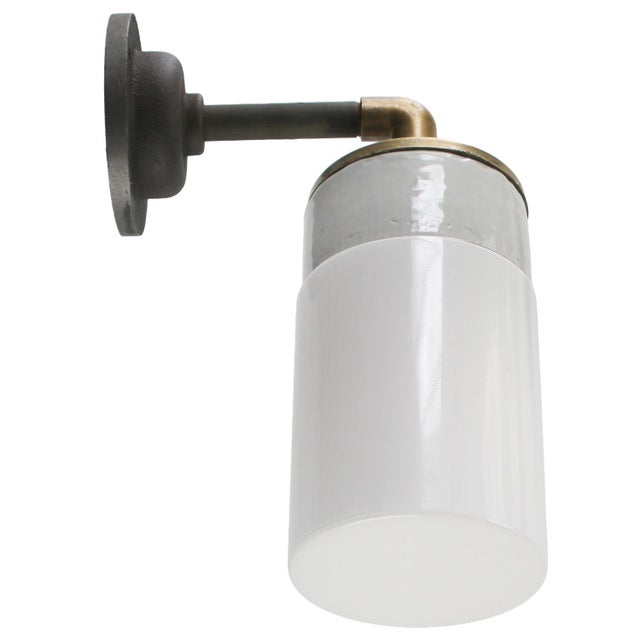 1950s Vintage Industrial Sconce in White Porcelain and Opaline Glass For Sale - Image 5 of 7