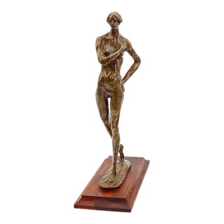 Lost-Wax Bronze Woman With Hand Over Heart Sculpture - Courage For Sale